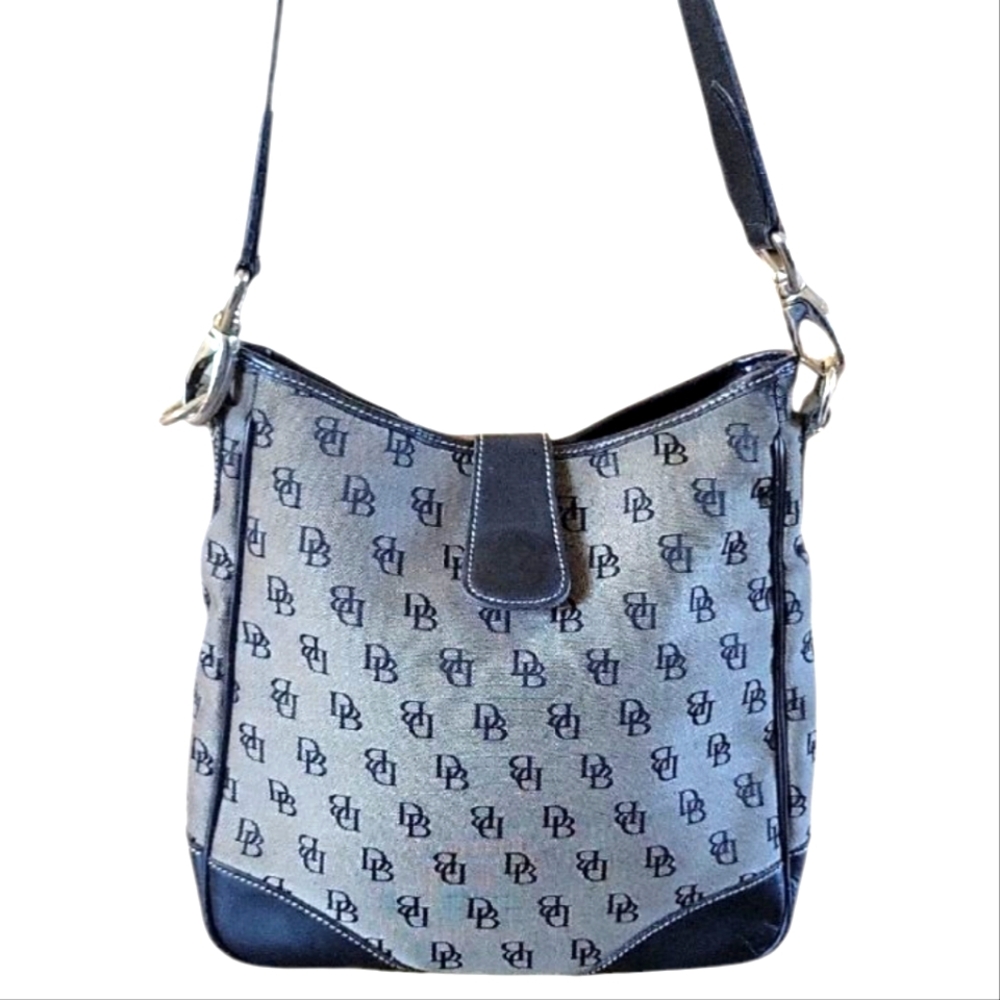 Dooney & Bourke Black and Gray Shoulder Bag with Monogram 10.25" Long X 10" High - Picture 3 of 15